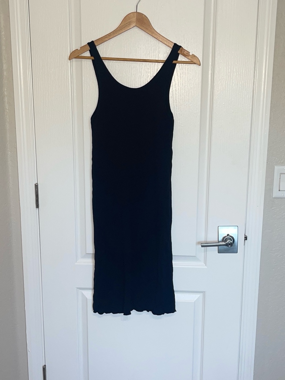 METALICUS Sleek Black Ribbed Tank Midi Dress Double Layered Australia O/S - Picture 2 of 5